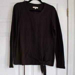 NWT Madewell Knit Side Tie Women's Size M Black Top Shirt Scoop Neck Cotton